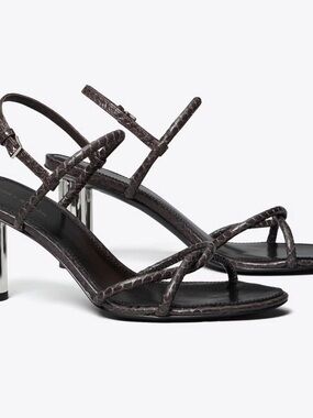 Tory Burch Cylinder Heel Sandal Water Snake Leather Coco Brown 146221 Size 11